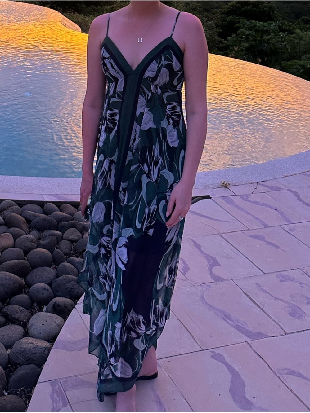 BCBG Maxazria - Green Floral Print Handkerchief Dress - Women’s Small